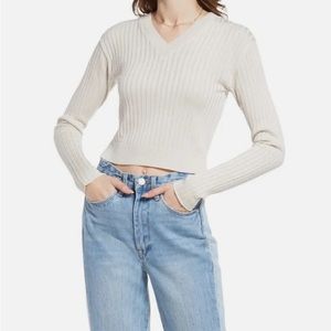 BP Nordstrom—NWT Reagan Rib Crop V-Neck Sweater, Ivory, XS